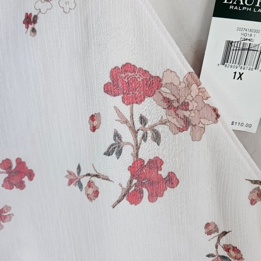 Lauren Ralph Lauren Floral Chiffon Wrap Top Women's 1X Ruffle Bell Sleeves Sheer - Picture 4 of 13